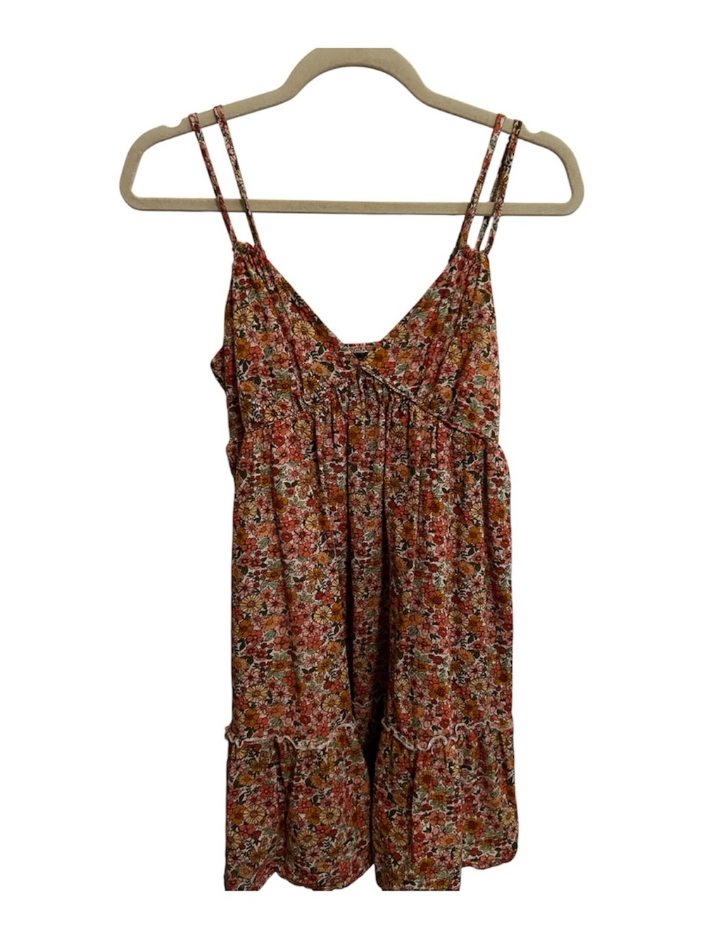 Floral Spaghetti Strap Romper - Rust Multi